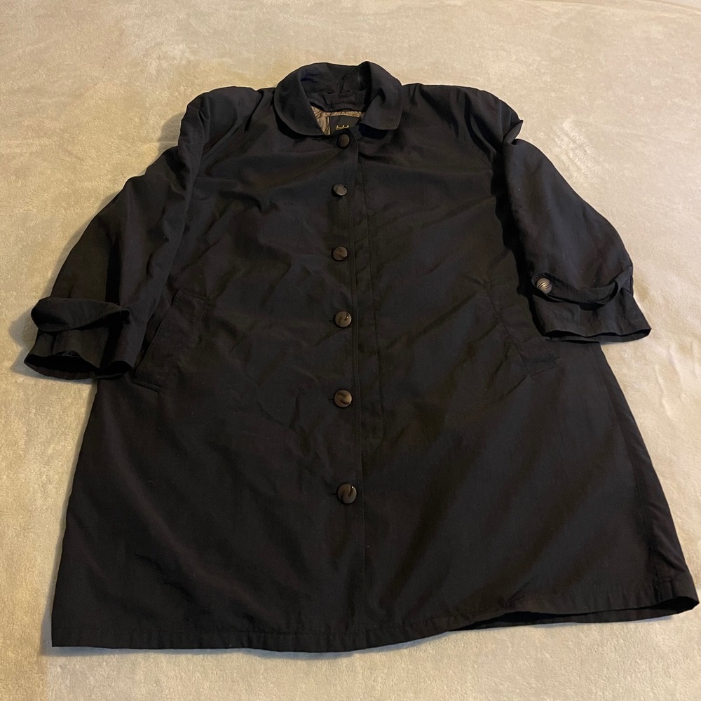 Vintage Newport Harbor Black Quilted Lined Trench Coat Double Breasted 90s